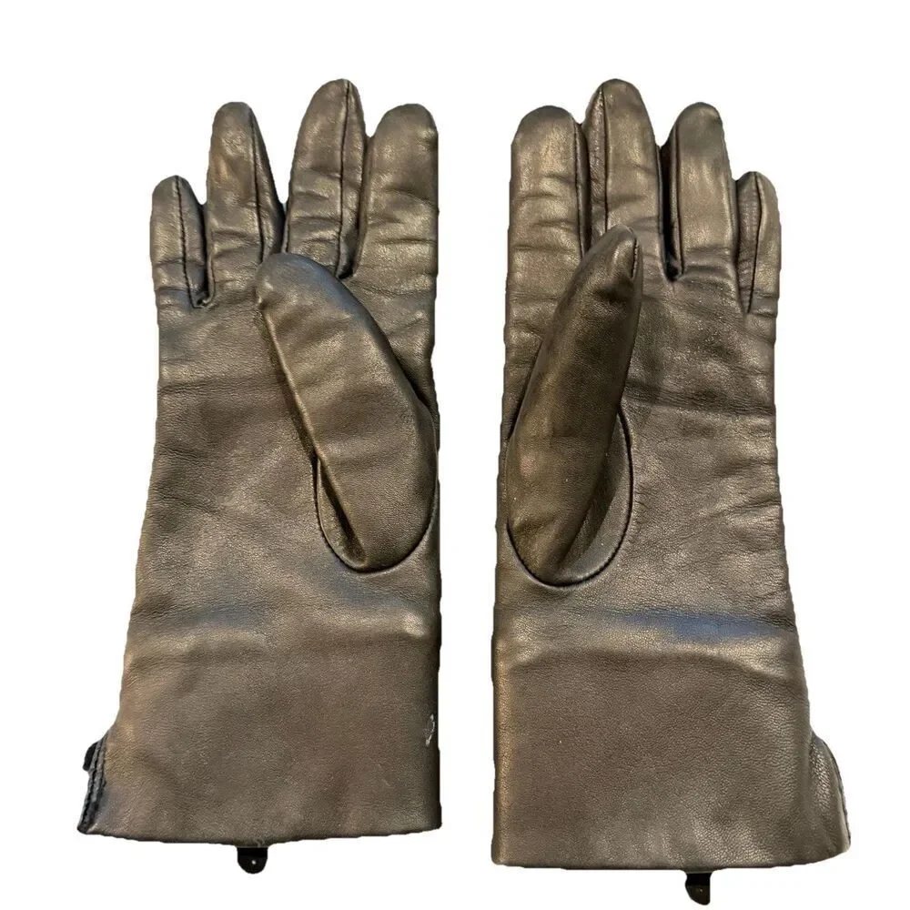 Women’s Luxury Black Leather Gloves Real Fur Lined Winter Classic Driving Rabbit